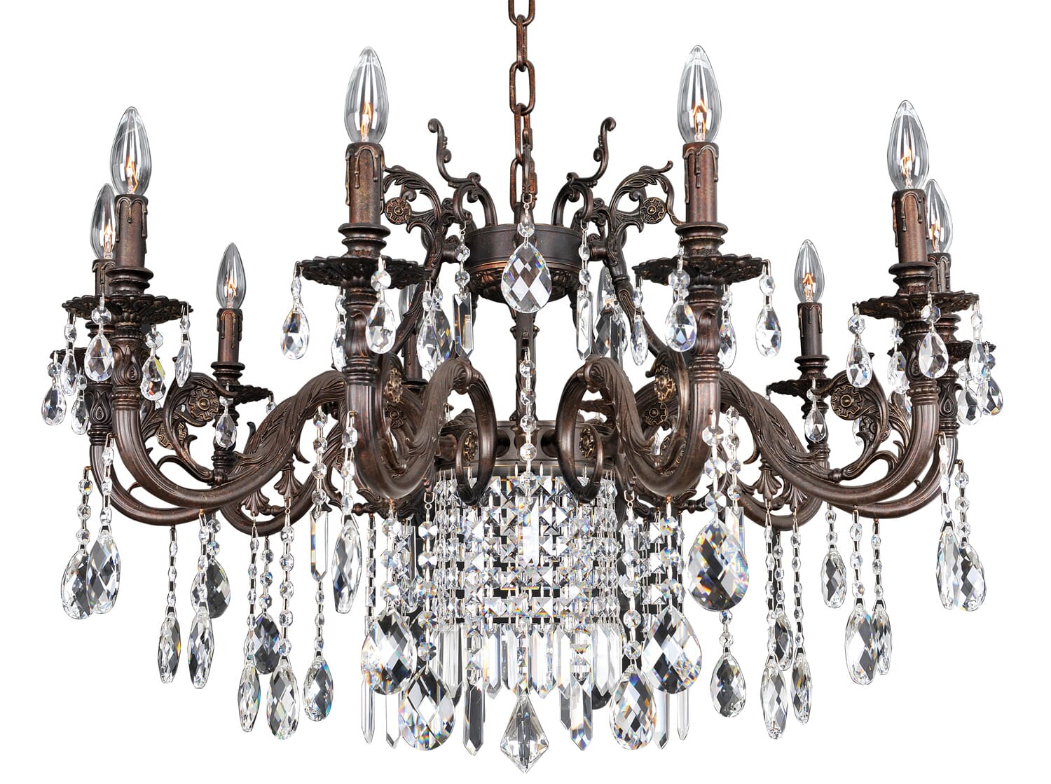 Allegri Avelli 10-Light Traditional Chandelier in Sienna Bronze W-Antique Silver Leaf accents.