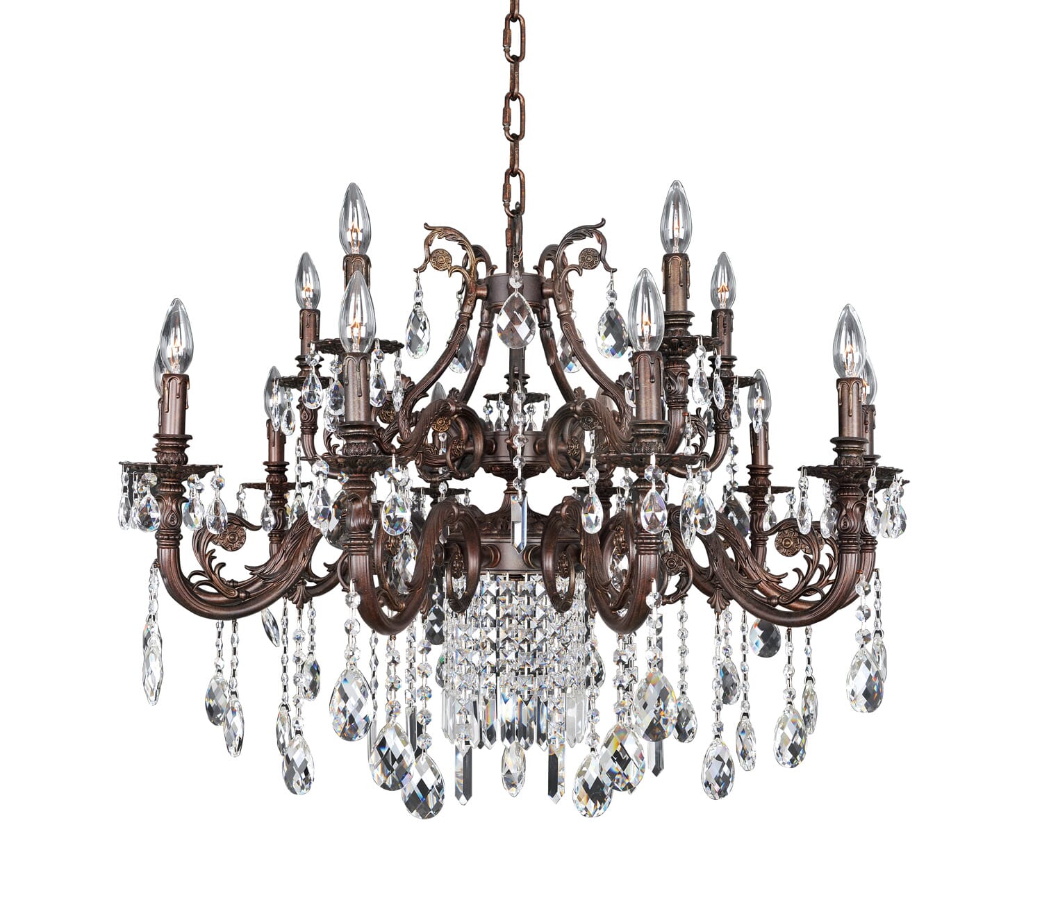 Allegri Avelli 15-Light Traditional Chandelier in Sienna Bronze W-Antique Silver Leaf accents.