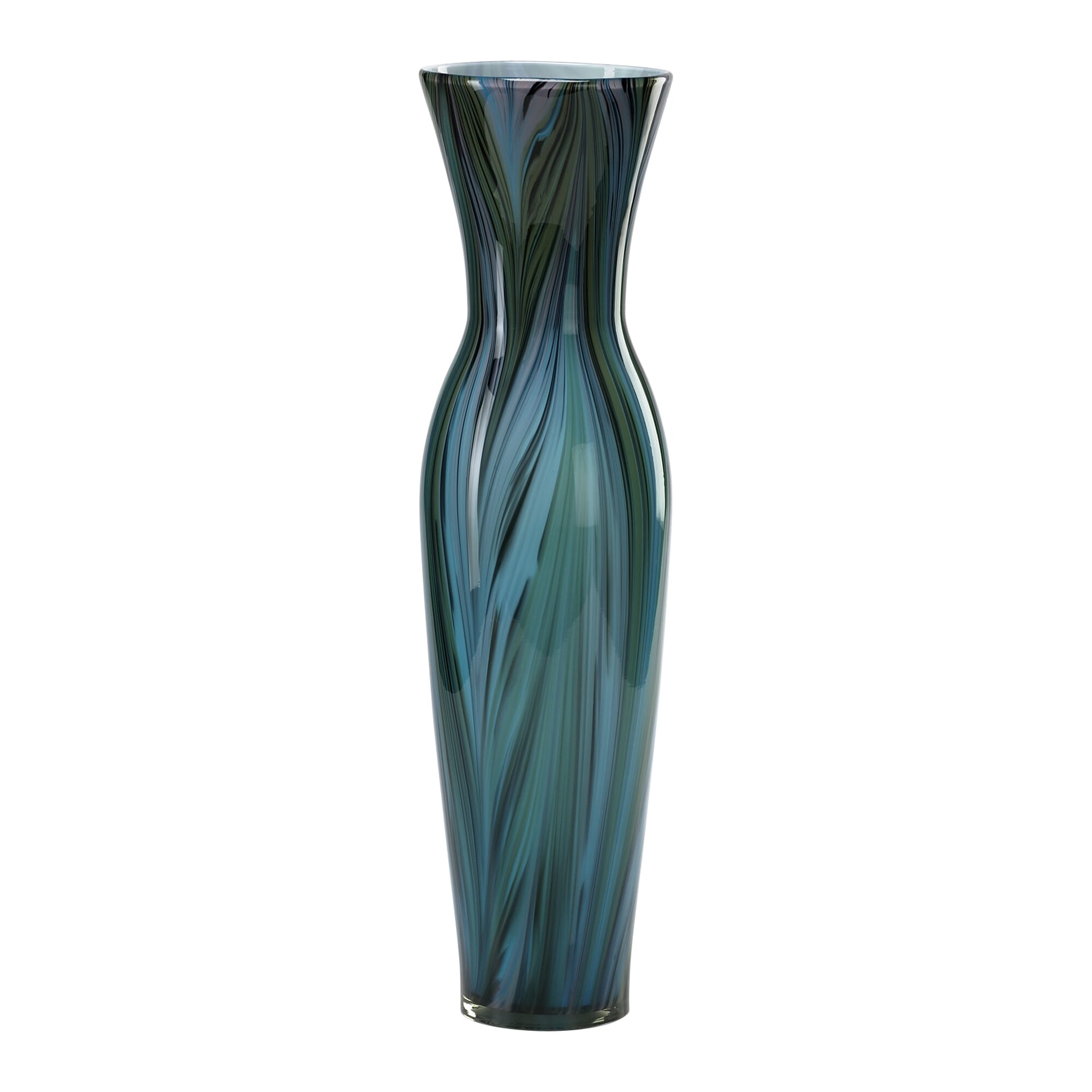 Cyan Design Tall Peacock Feather Vase in Multi Colored Blue