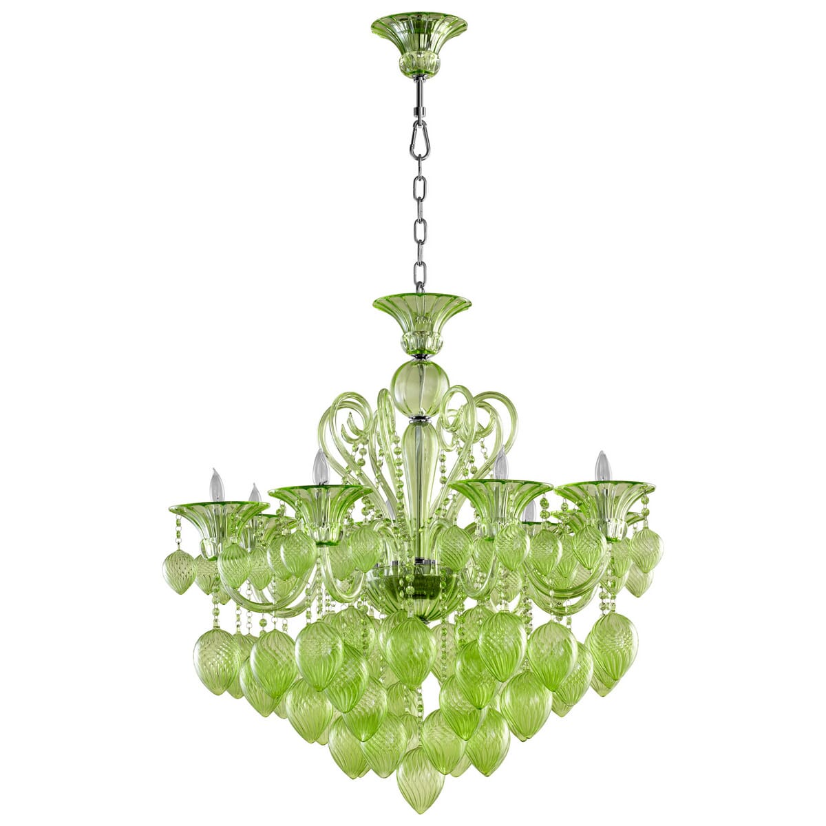 Cyan Design Bella Vetro 34.75" 8-Light Green Glass Chandelier in Chrome