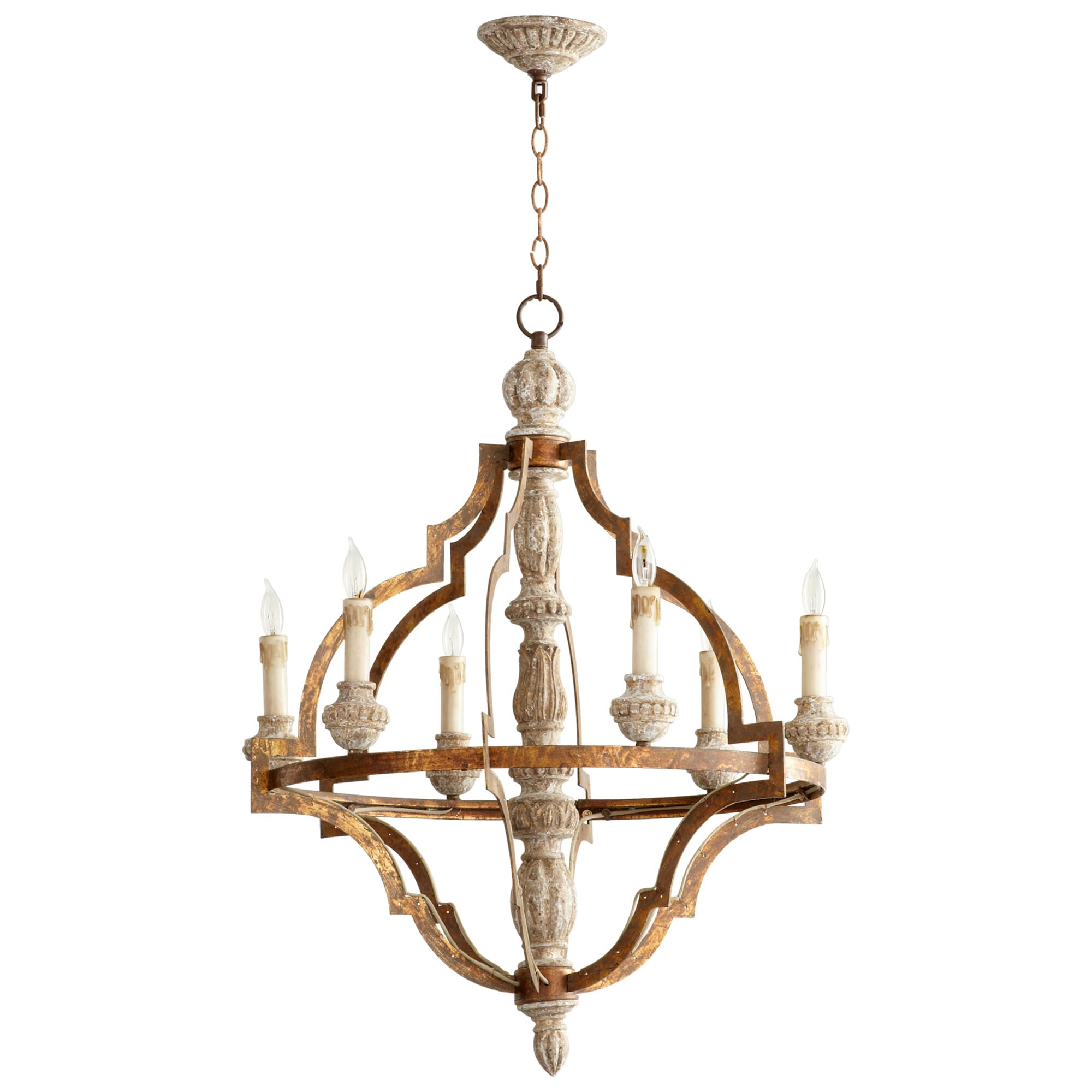 Cyan Design Bastille 6-Light Quatrefoil Chandelier in Sawyer's White Wash and Plantation Bronze