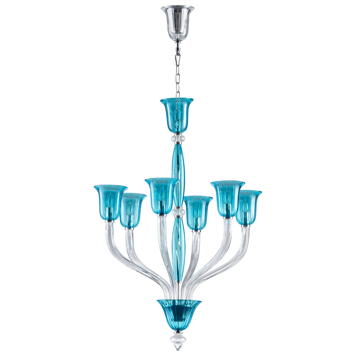 Cyan Design Vetrai 31" 6-Light Clear/Teal Glass Chandelier in Chrome