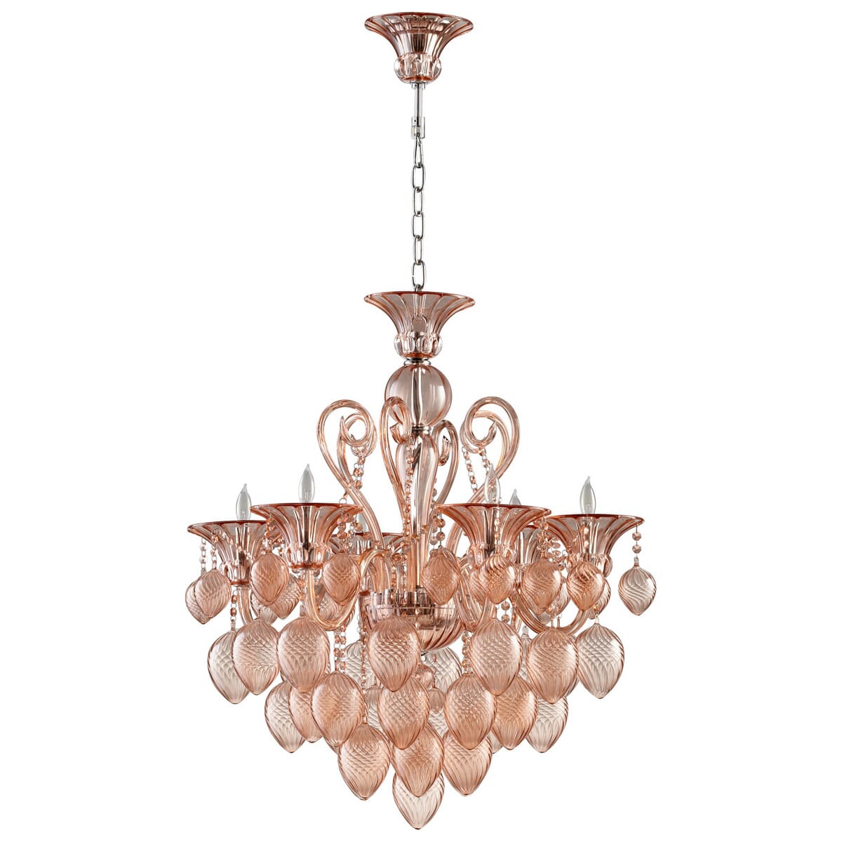 Cyan Design Bella Vetro 30" 6-Light Blush Glass Chandelier in Chrome