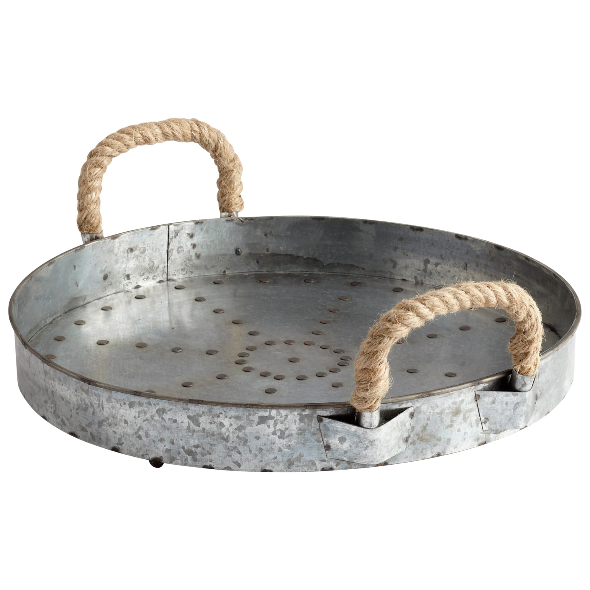 Cyan Design Colonial Rope Handle Tray in Raw Steel