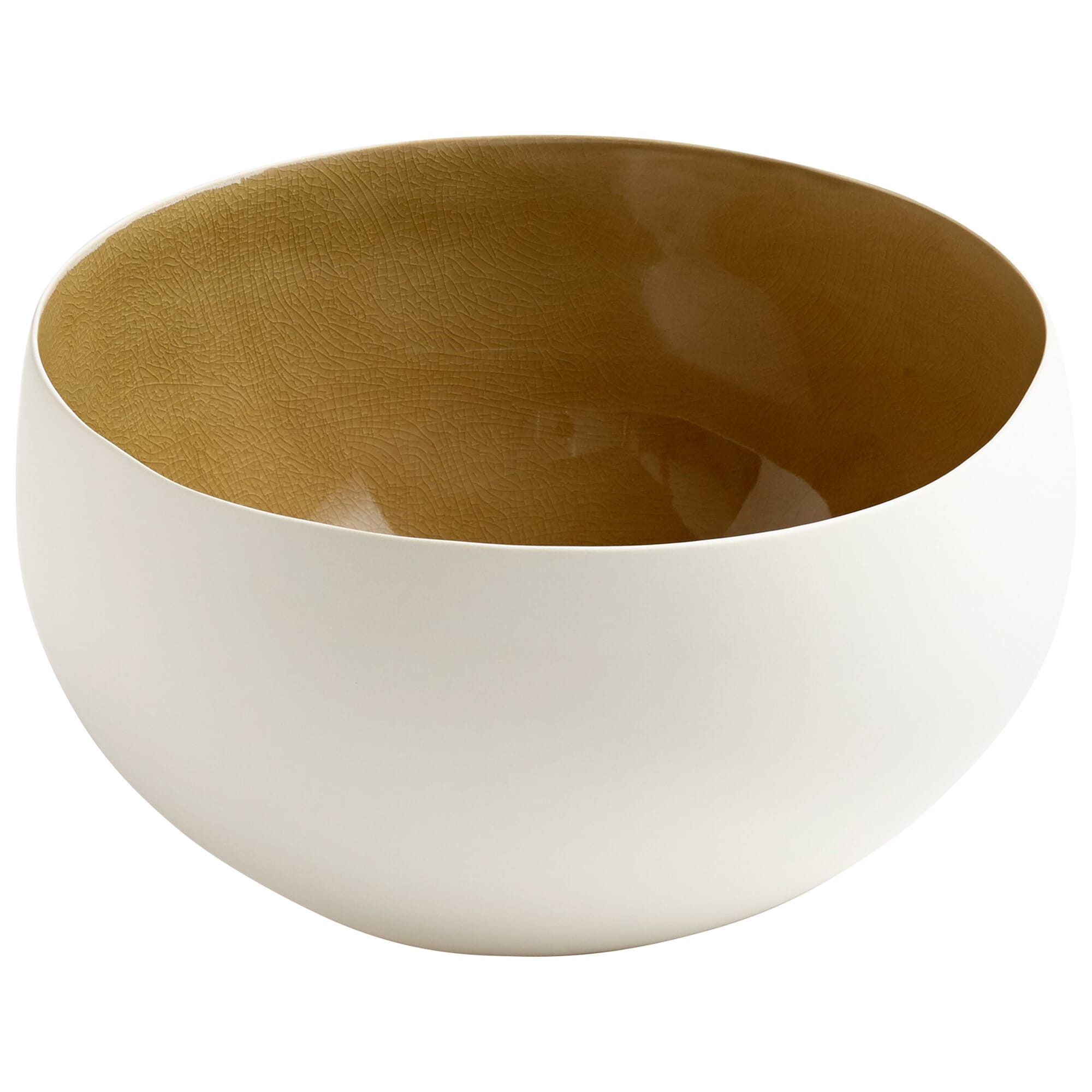 Cyan Design Medium Latte Bowl in White And Olive Crackle