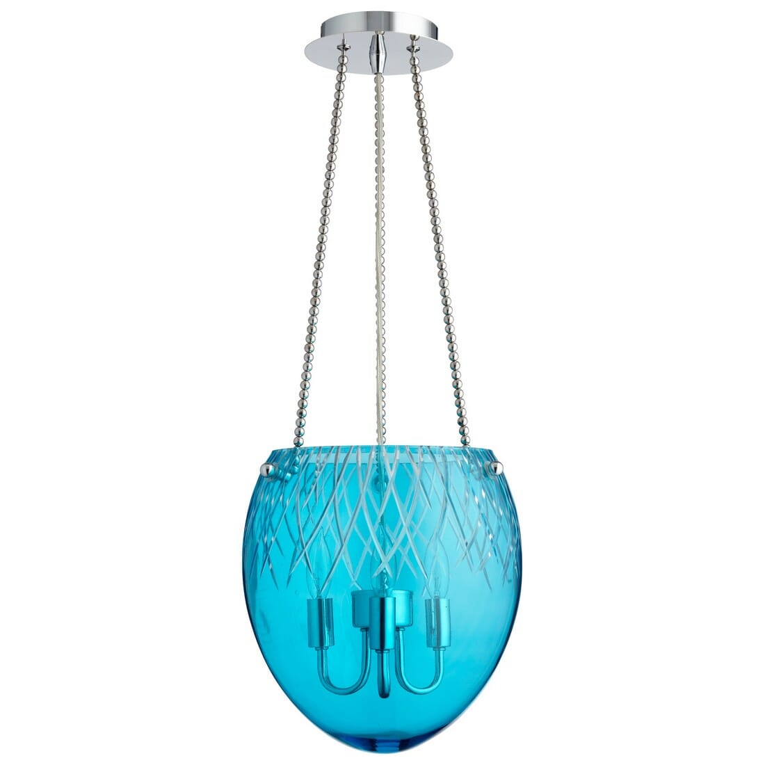 Cyan Design Spheroid 11" Blue Etched Glass Pendant in Chrome