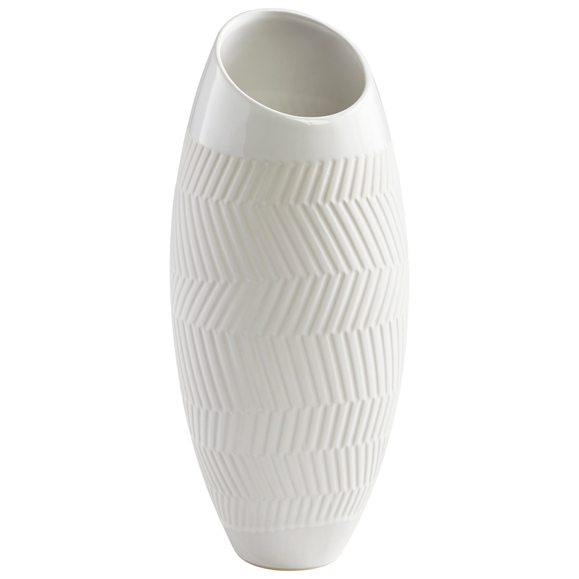 Cyan Design Small Chevron Vase in White Glaze