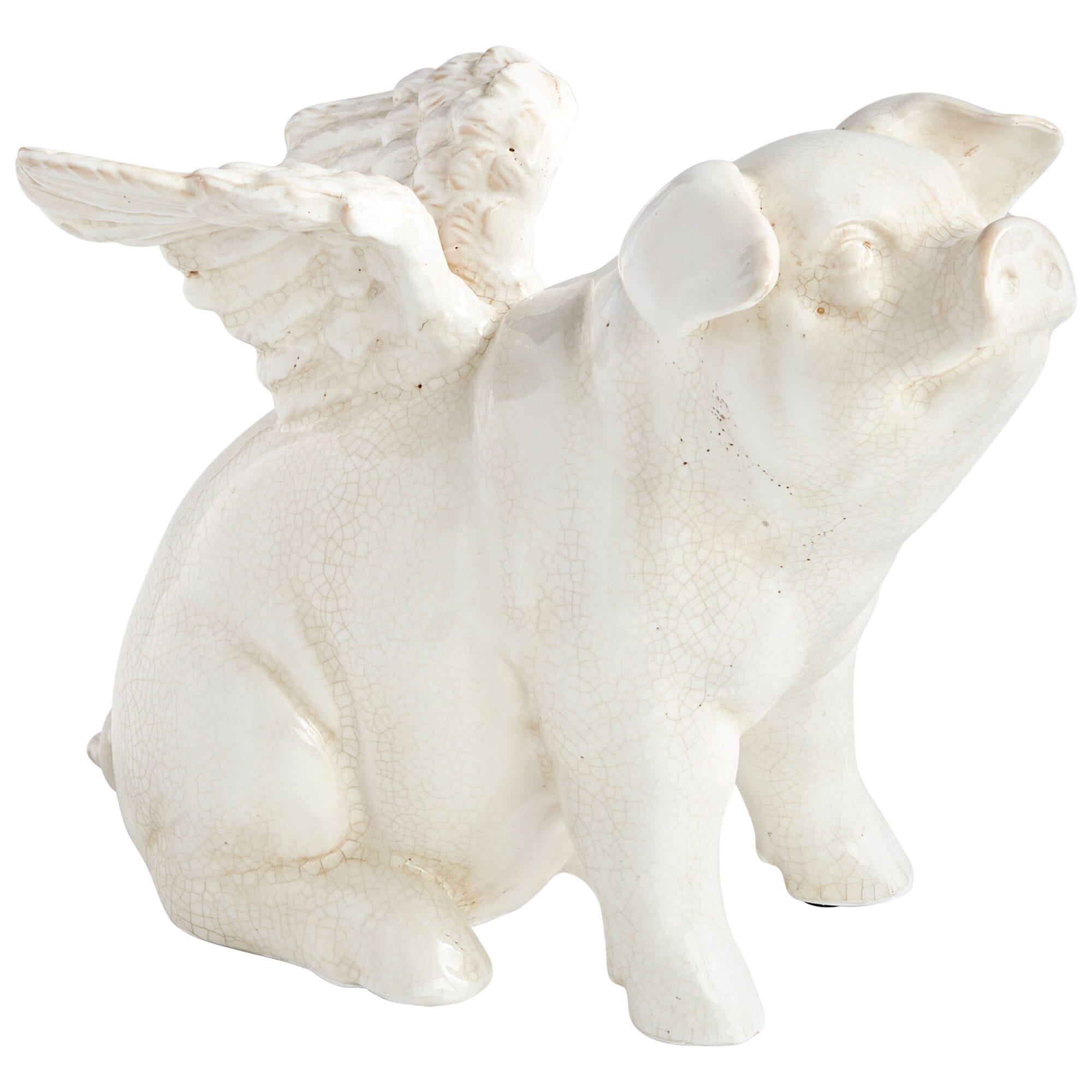 Cyan Design Oink Angel Sitting Sculp in White Crackle