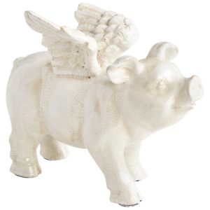 Cyan Design Oink Angel Standing Sculp in White Crackle