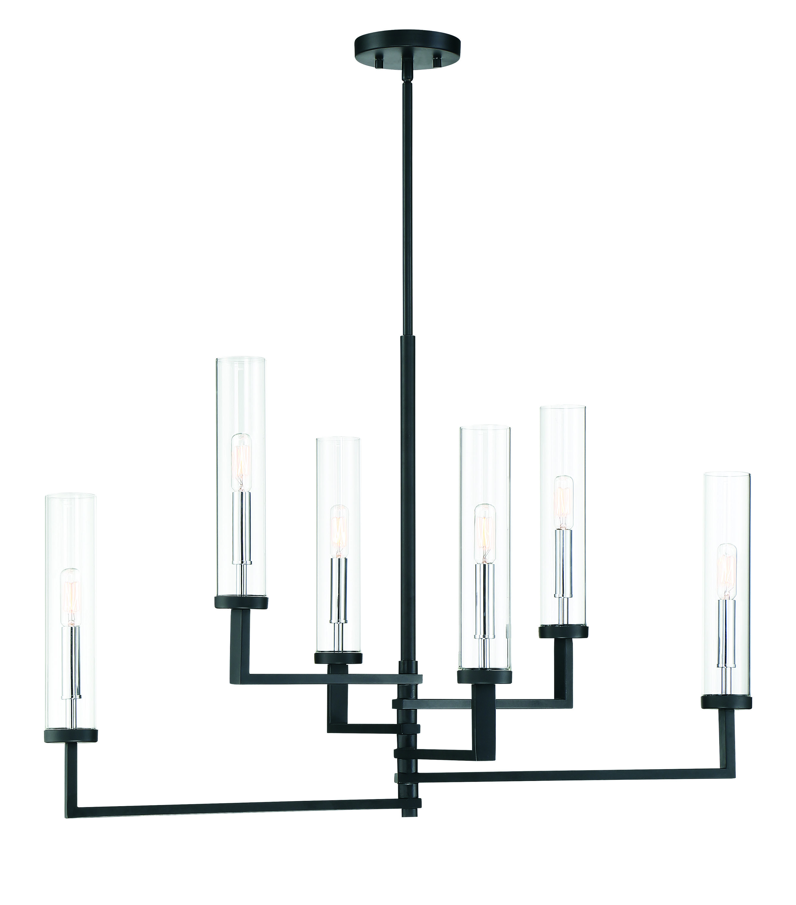 Savoy House Folsom 6-Light Linear Chandelier in Matte Black with Polished Chrome Accents