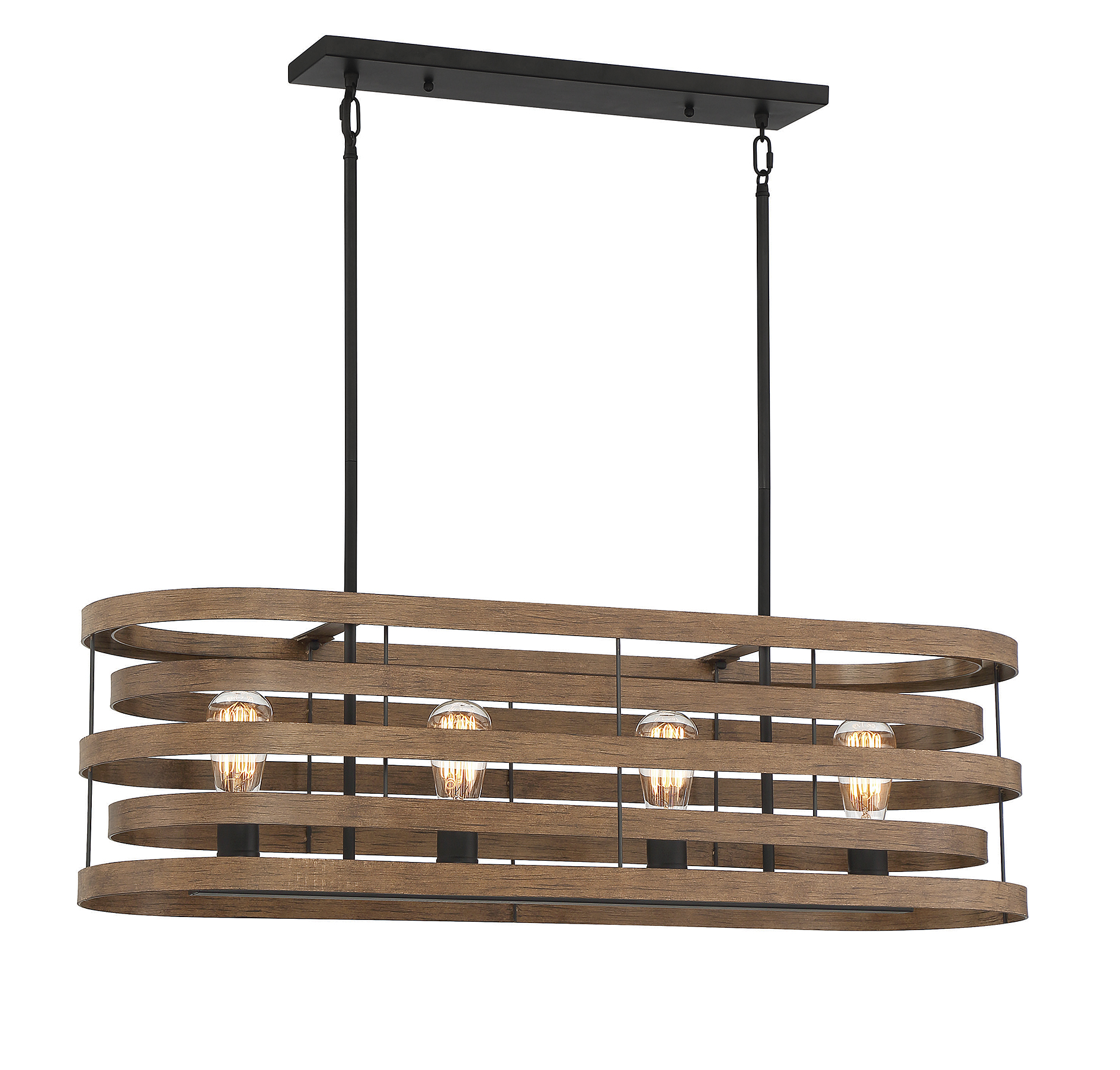 Savoy House Blaine 4-Light Linear Chandelier in Natural Walnut with Black Accents