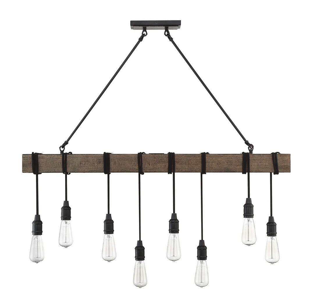 Trade Winds Thrasher 8-Light Linear Pendant in Oil Rubbed Bronze and Wood