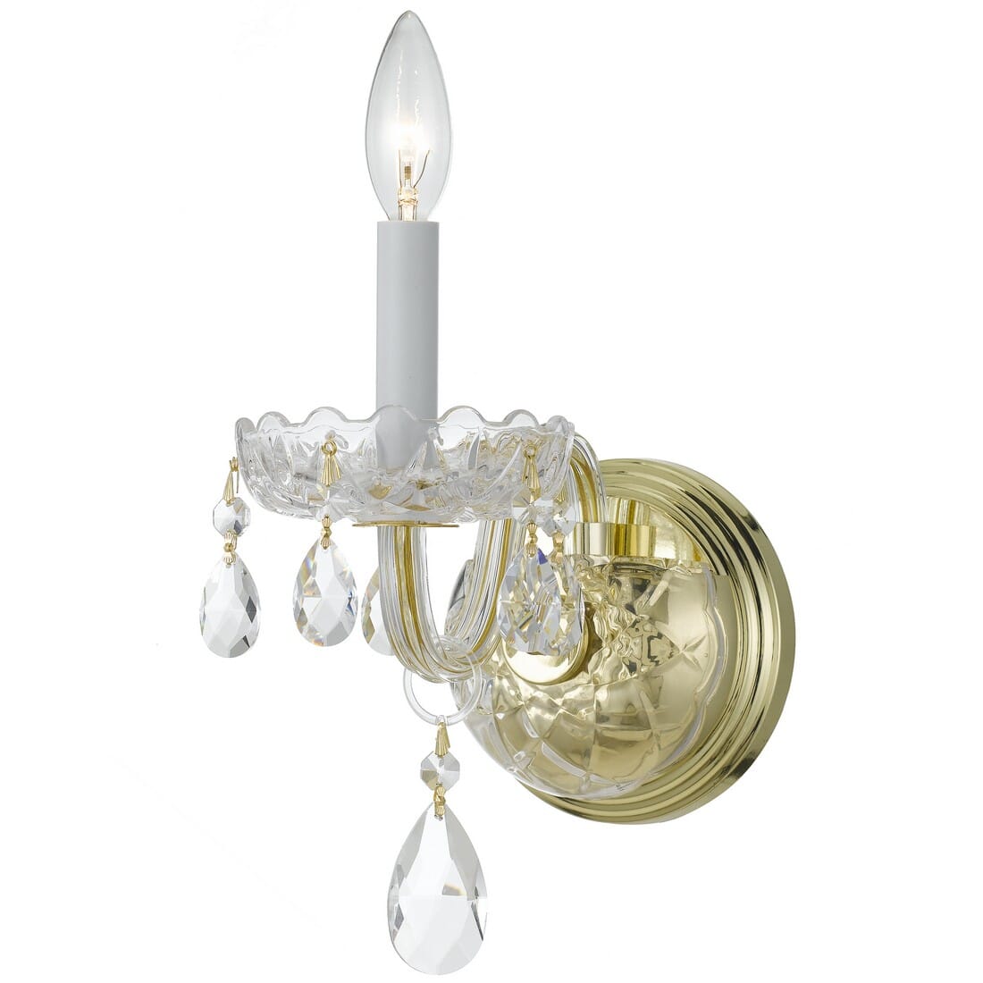 Crystorama Traditional Crystal 9" Wall Sconce in Polished Brass with Clear Swarovski Strass Crystals