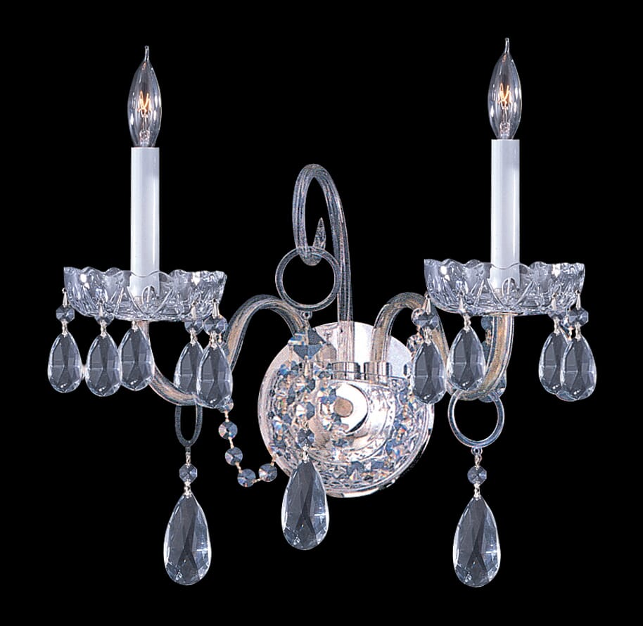 Crystorama Traditional Crystal 2-Light 12" Wall Sconce in Polished Chrome with Clear Hand Cut Crystals