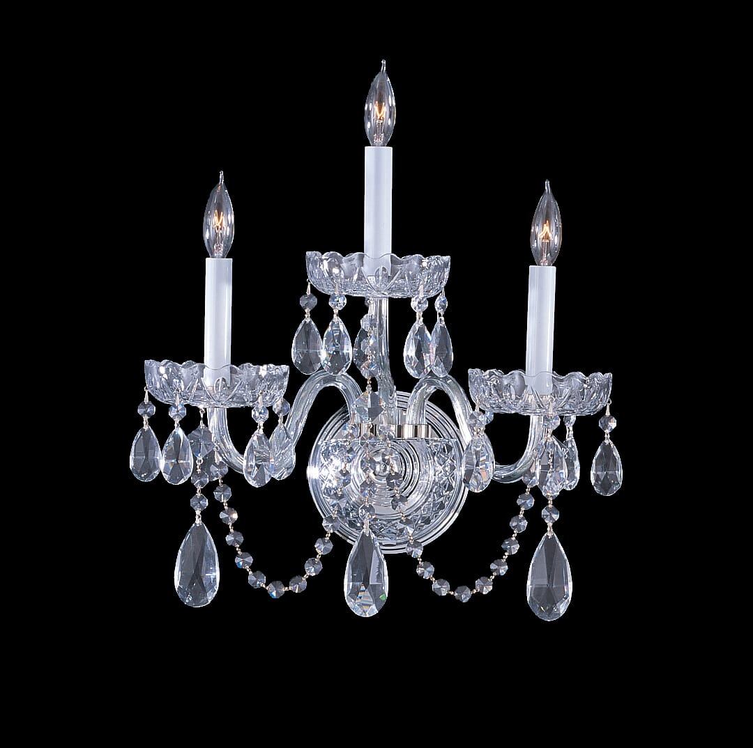 Crystorama Traditional Crystal 3-Light 15" Wall Sconce in Polished Chrome with Clear Spectra Crystals