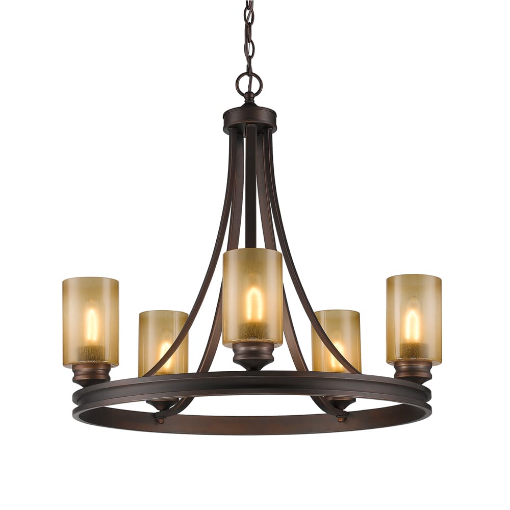 Golden Lighting Hidalgo 5-Light Chandelier in Sovereign Bronze w/ Regal Glass