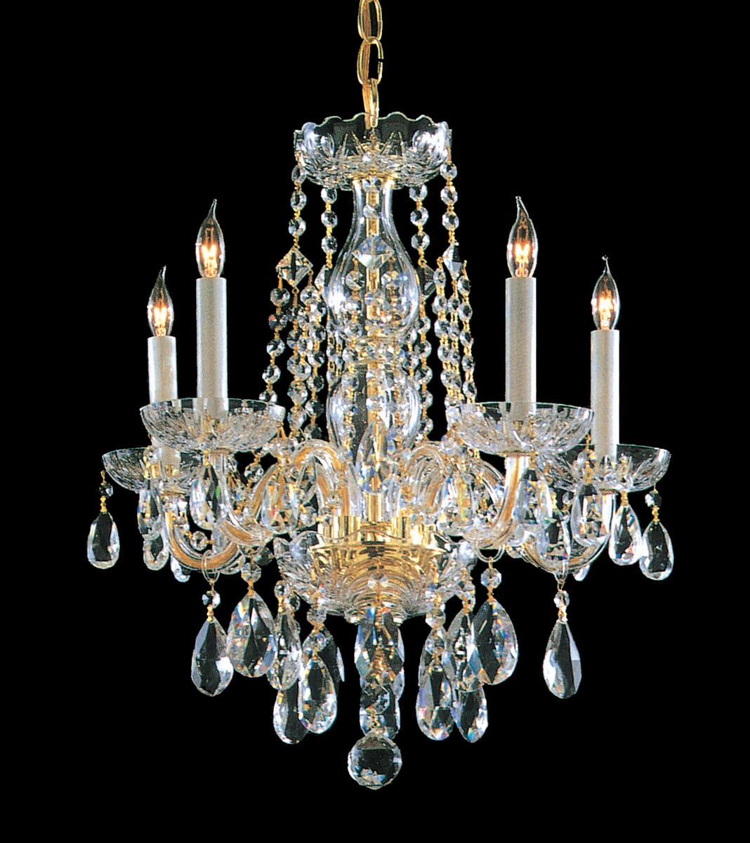 Crystorama Traditional Crystal 5-Light 20" Mini Chandelier in Polished Brass with Clear Hand Cut Crystals