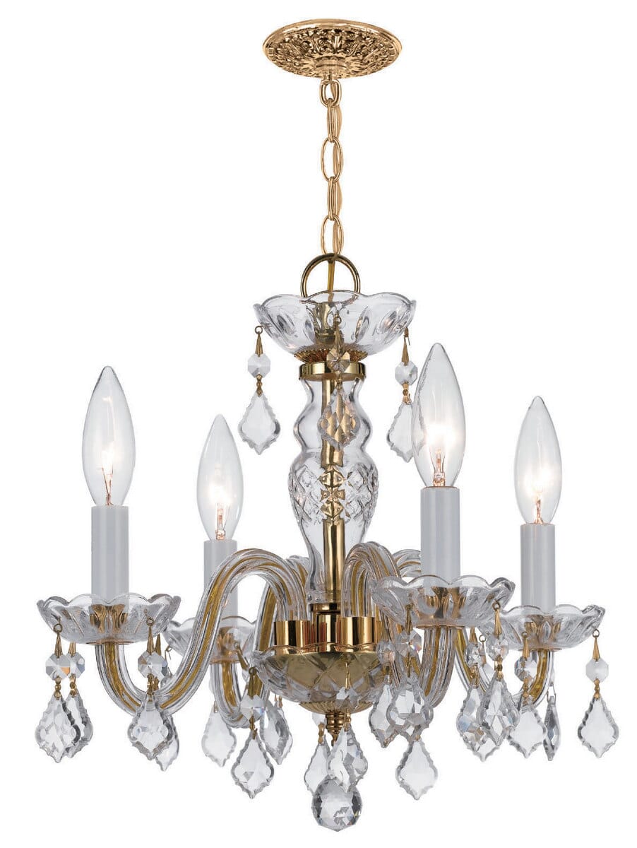 Crystorama Traditional Clear Hand Cut Crystal Mini Chandelier in Polished Brass