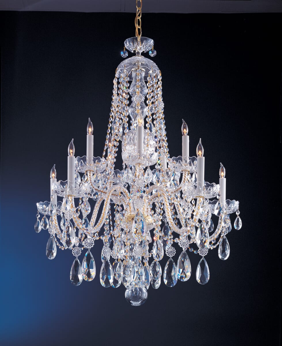 Crystorama Traditional Crystal 10-Light 35" Traditional Chandelier in Polished Brass with Clear Swarovski Strass Crystals