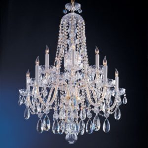 Crystorama Traditional Crystal 10-Light 35" Traditional Chandelier in Polished Brass with Clear Spectra Crystals