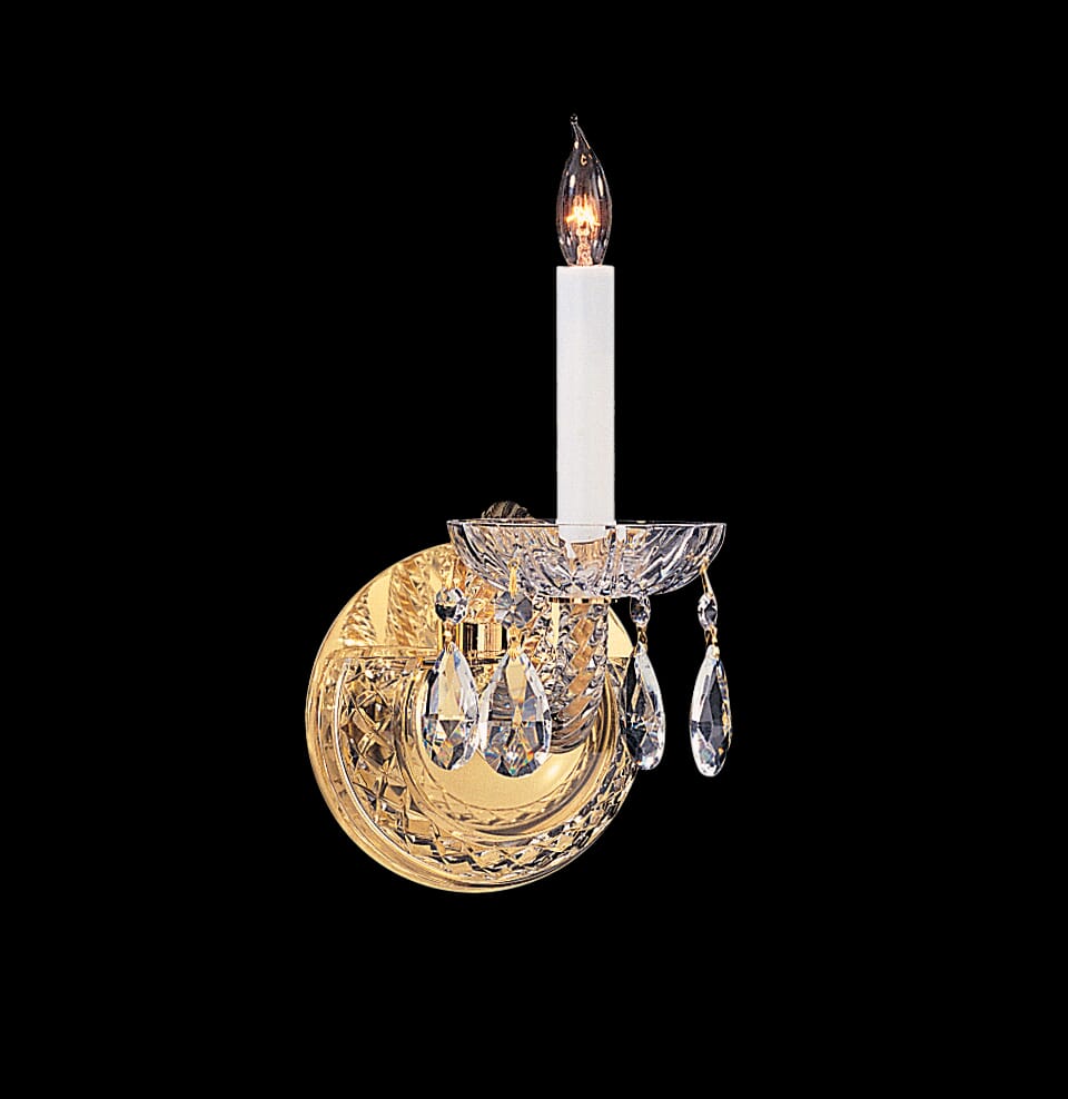 Crystorama Traditional Crystal 12" Wall Sconce in Polished Brass with Clear Hand Cut Crystals