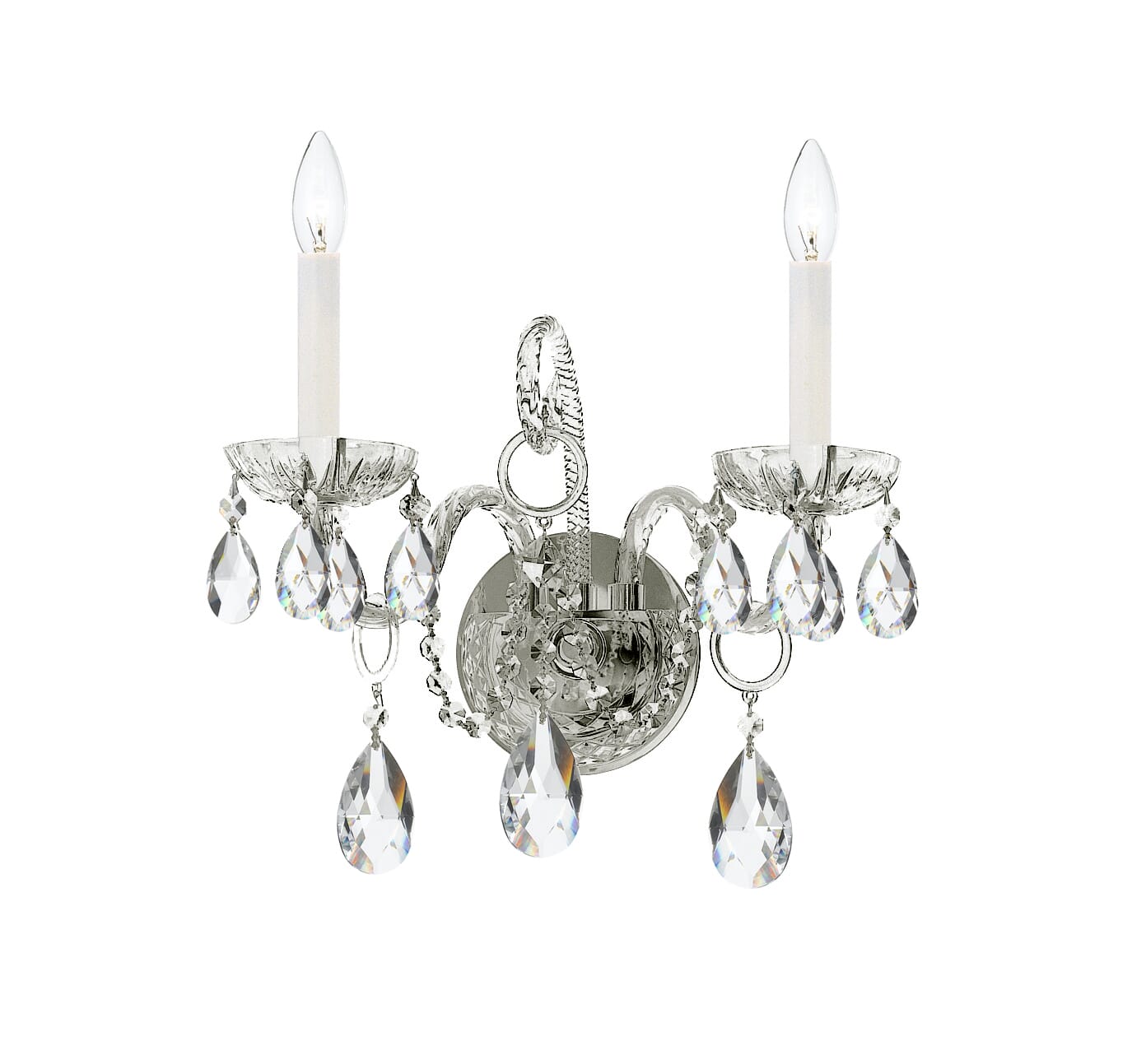 Crystorama Traditional Crystal 2-Light 12" Wall Sconce in Polished Chrome with Clear Hand Cut Crystals