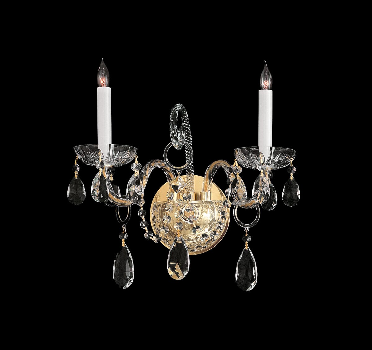 Crystorama Traditional Crystal 2-Light 12" Wall Sconce in Polished Brass with Clear Hand Cut Crystals