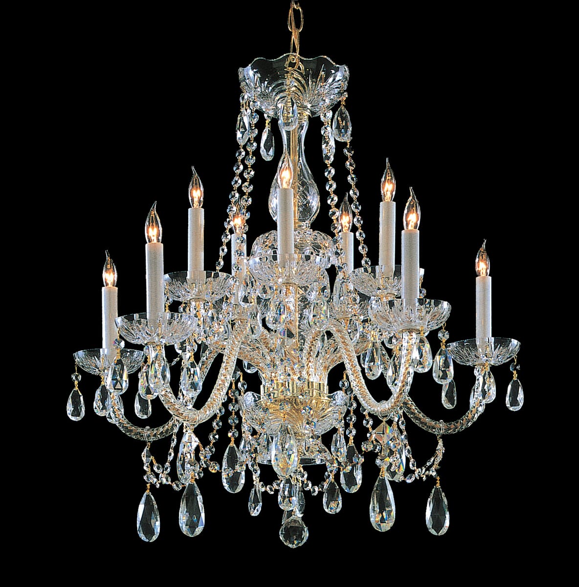 Crystorama Traditional Crystal 10-Light 26" Traditional Chandelier in Polished Brass with Clear Spectra Crystals