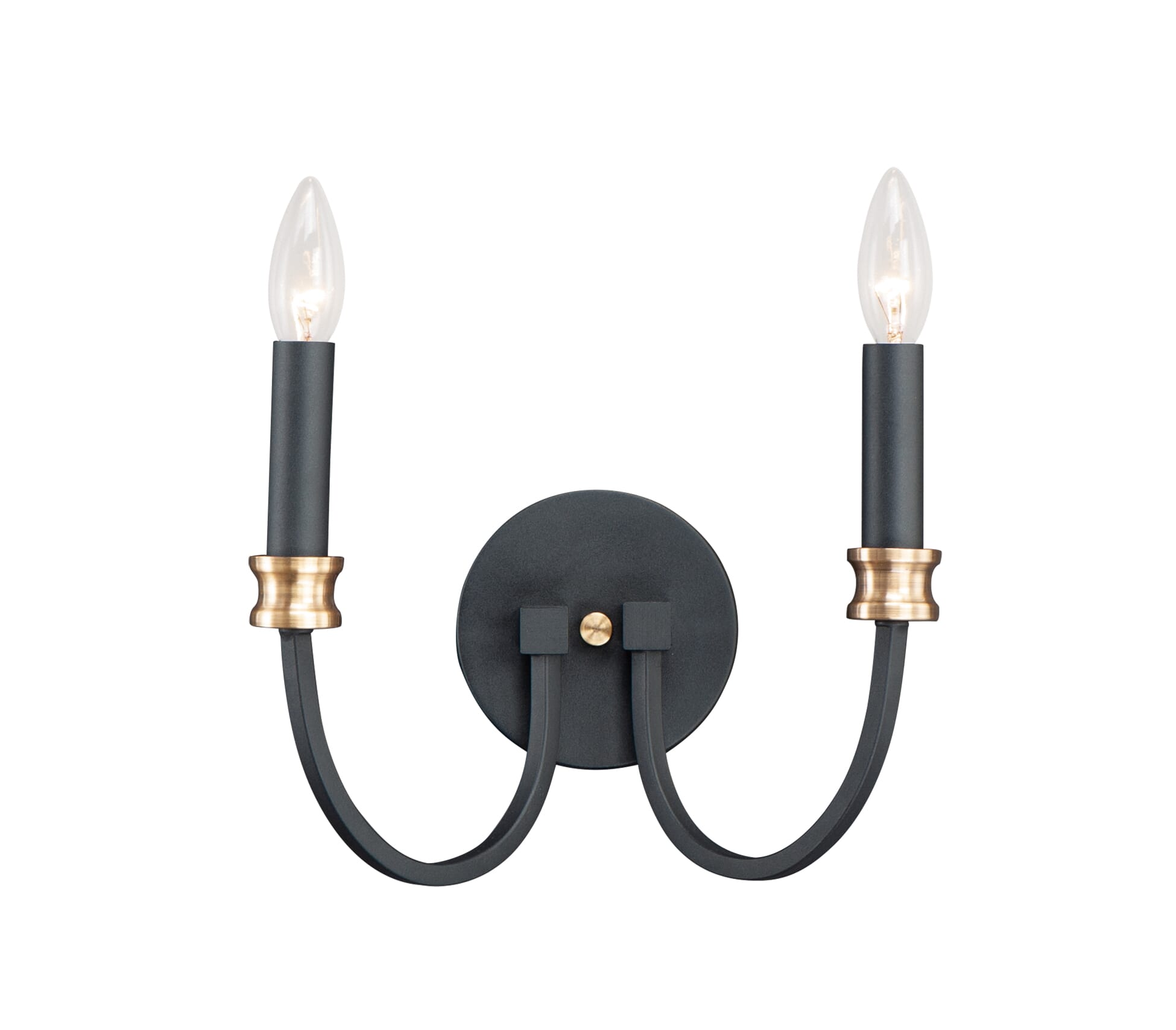 Maxim Charlton 2-Light Wall Sconce in Black and Antique Brass