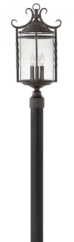 Hinkley Casa 3-Light Outdoor Post Top Pier Mount in Olde Black with Clear Seedy Glass