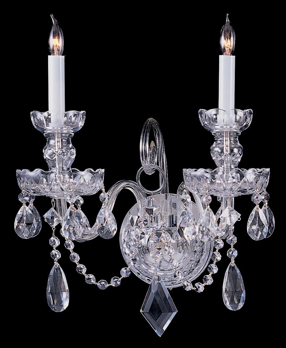 Crystorama Traditional Crystal 2-Light 15" Wall Sconce in Polished Chrome with Clear Hand Cut Crystals