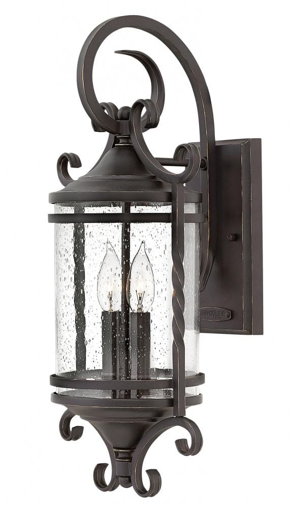 Hinkley Casa 2-Light Outdoor Medium Wall Mount in Olde Black with Clear Seedy Glass