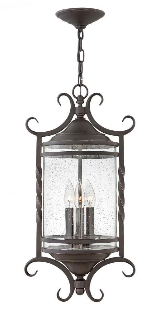 Hinkley Casa 3-Light Outdoor Hanging Light in Olde Black with Clear Seedy Glass