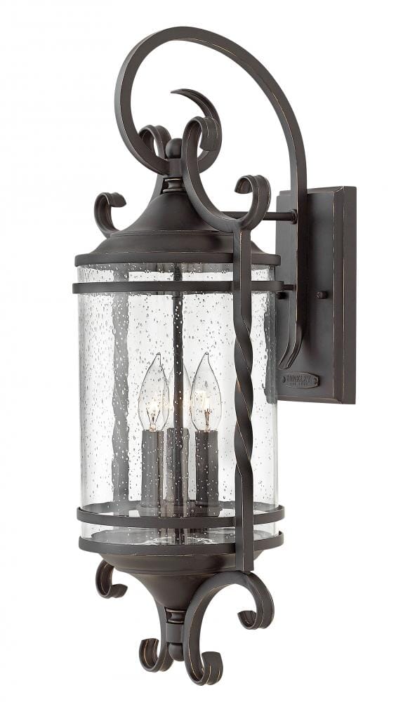 Hinkley Casa 3-Light Outdoor Large Wall Mount in Olde Black with Clear Seedy Glass