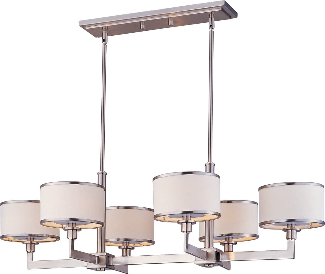 Maxim Nexus 6-Light Linear Chandelier w/ White Shades in Satin Nickel