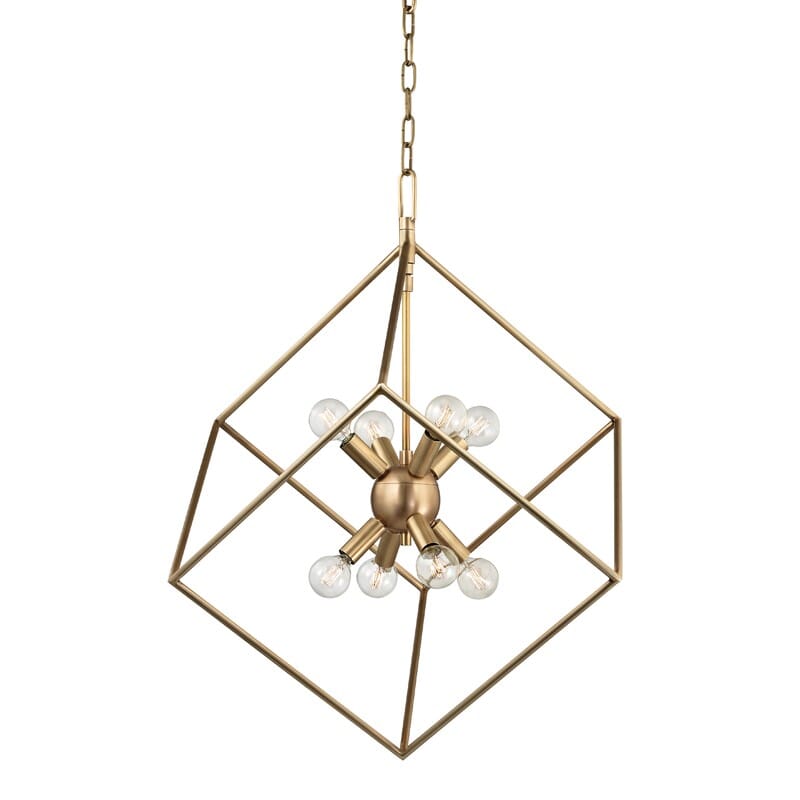 Hudson Valley Roundout 8-Light 28" Pendant Light in Aged Brass