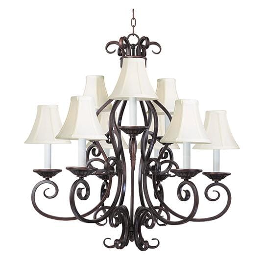 Maxim Lighting Manor 29" 9-Light Multi-Tier Chandelier w/ Shades in Bronze