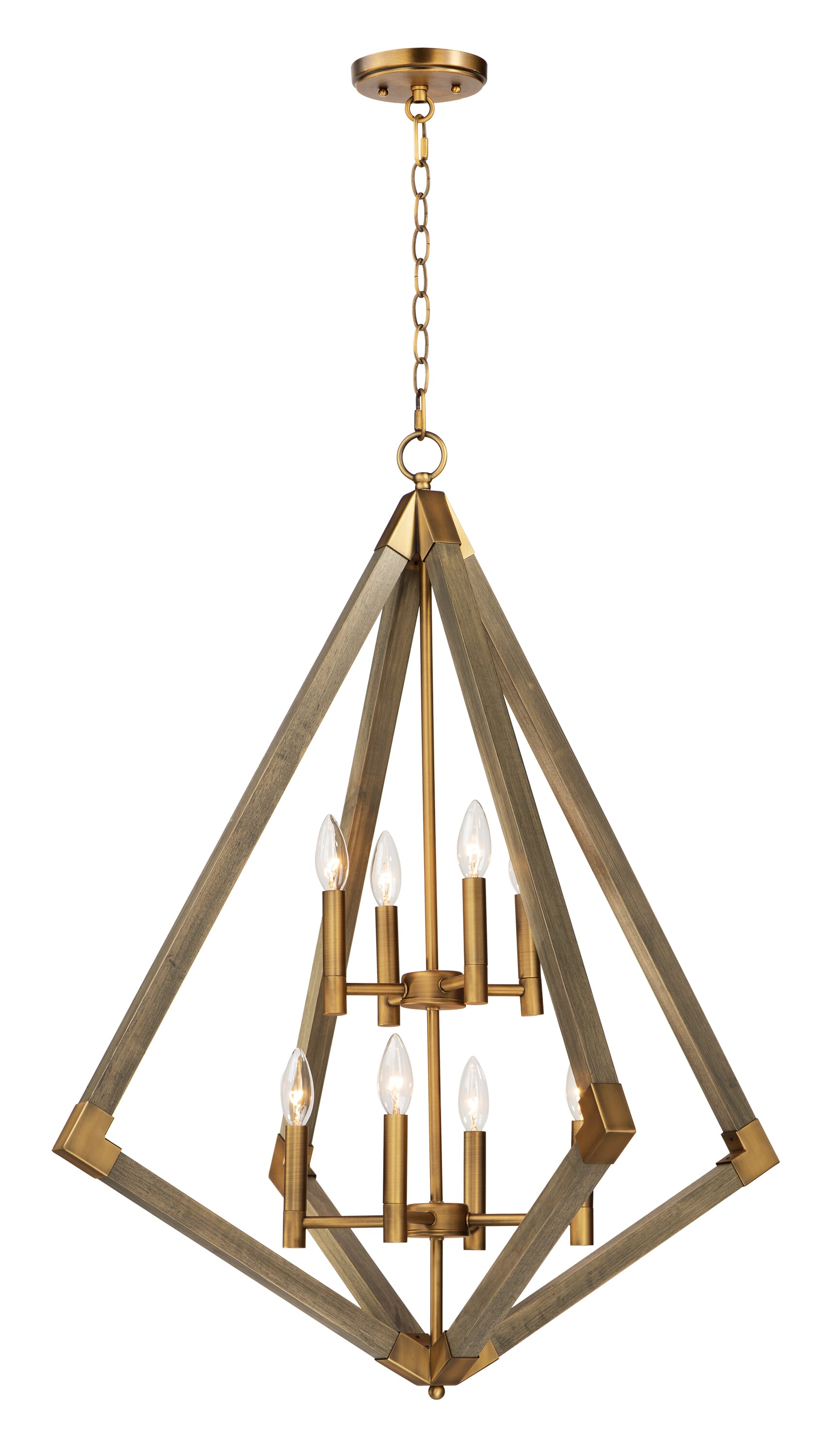 Maxim Lighting Vector 36" 8-Light Foyer Pendant in Weathered Oak/Antique Brass