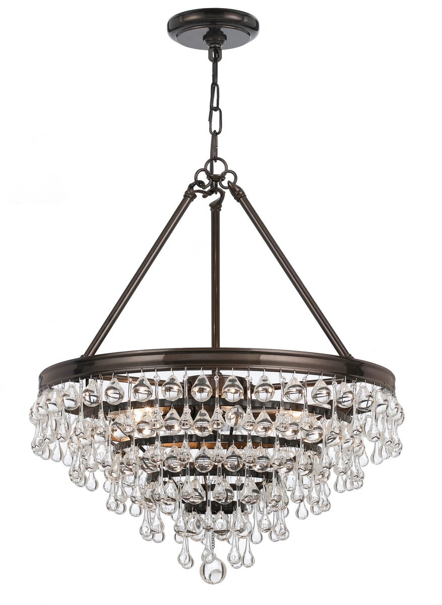 Crystorama Calypso 6-Light 24" Transitional Chandelier in Vibrant Bronze with Clear Glass Drops Crystals