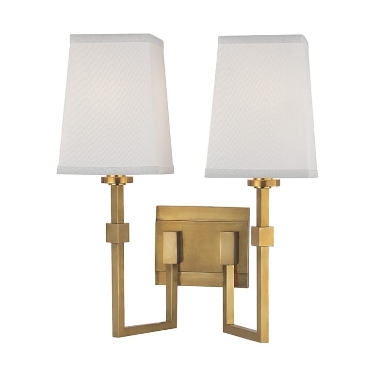 Hudson Valley Fletcher 2-Light 15" Wall Sconce in Aged Brass