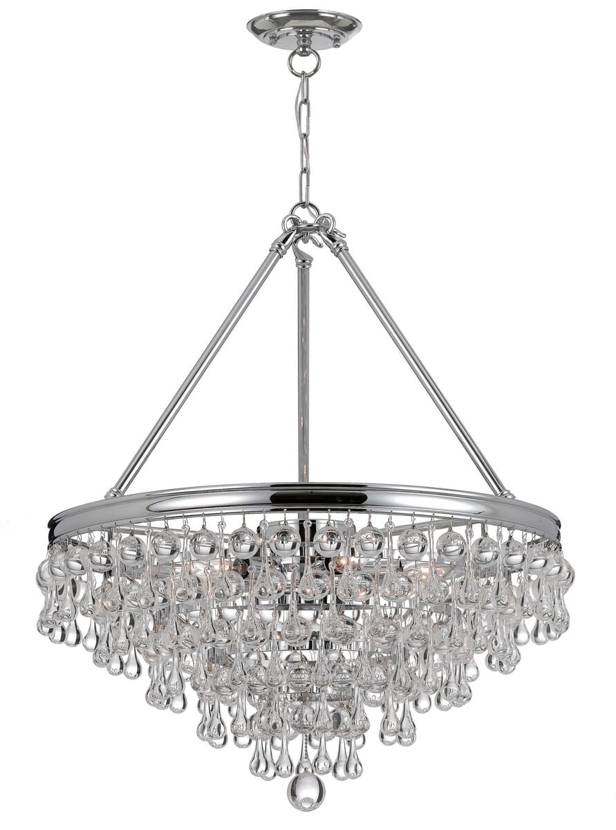 Crystorama Calypso 8-Light 27" Transitional Chandelier in Polished Chrome with Clear Glass Drops Crystals