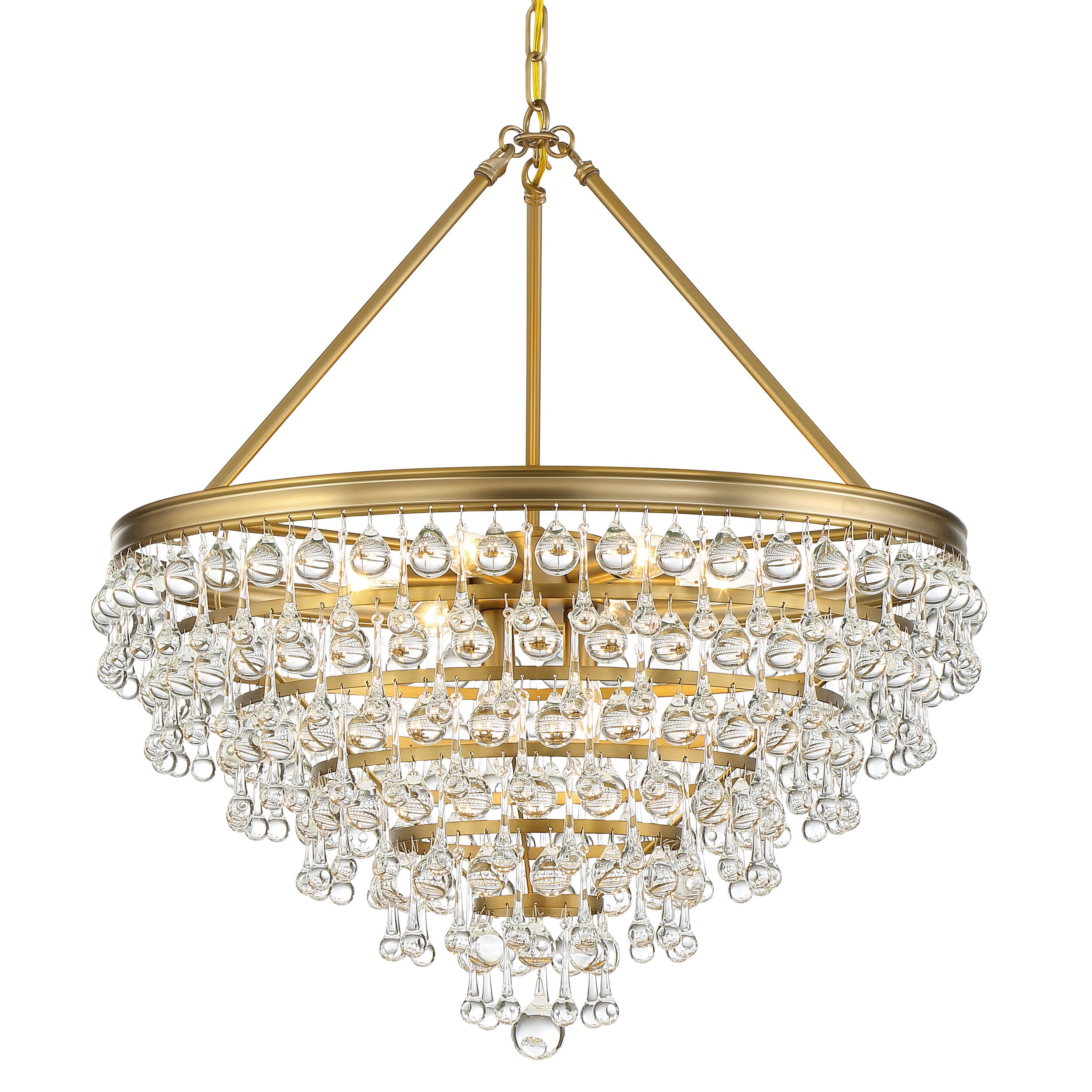 Crystorama Calypso 8-Light 27" Transitional Chandelier in Vibrant Gold with Clear Glass Drops Crystals