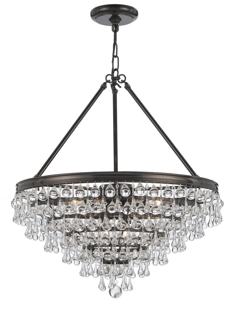 Crystorama Calypso 8-Light 27" Transitional Chandelier in Vibrant Bronze with Clear Glass Drops Crystals