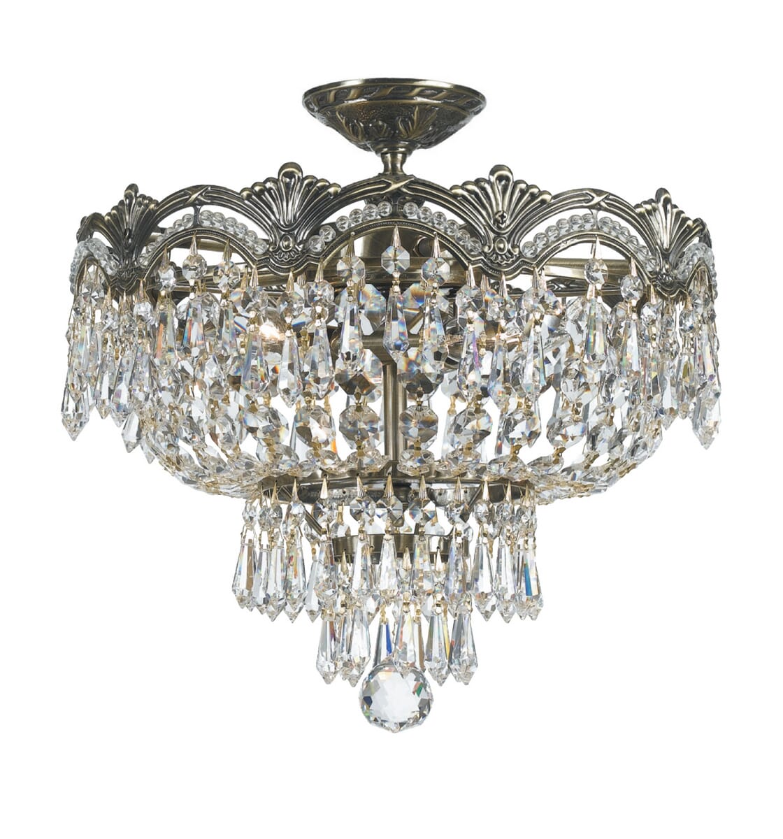 Crystorama Majestic 3-Light 14" Ceiling Light in Historic Brass with Clear Swarovski Strass Crystals