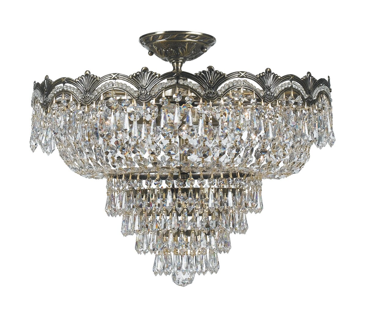 Crystorama Majestic 5-Light 22" Ceiling Light in Historic Brass with Clear Hand Cut Crystals