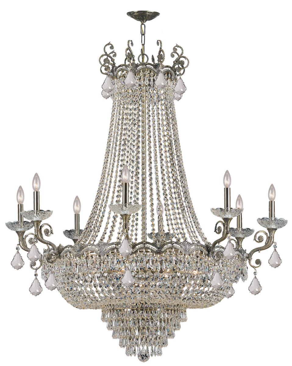 Crystorama Majestic 20-Light 52" Traditional Chandelier in Historic Brass with Clear Hand Cut Crystals