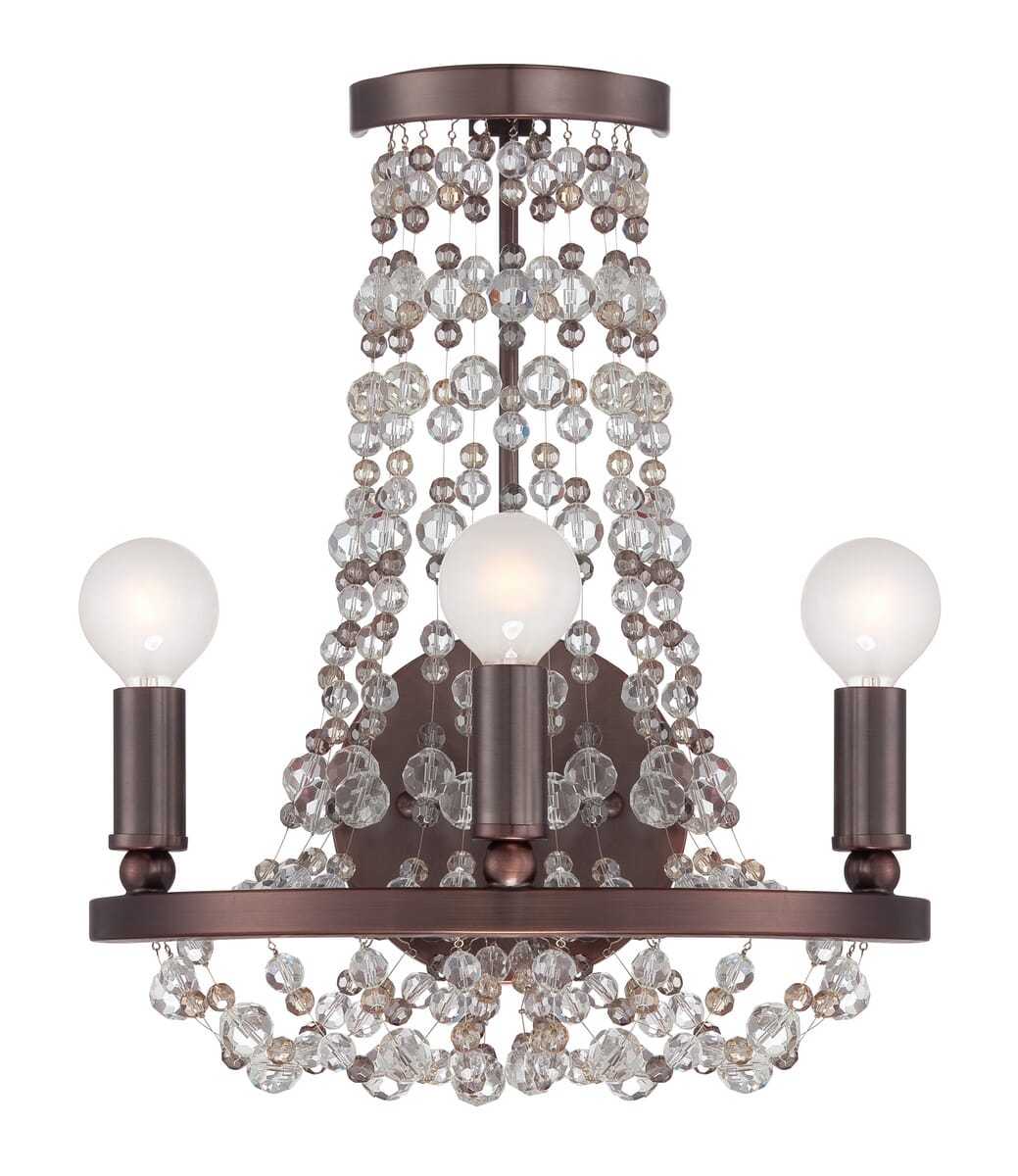 Crystorama Channing 3-Light 13" Wall Sconce in Chocolate Bronze with Hand Cut Crystal Beads Crystals