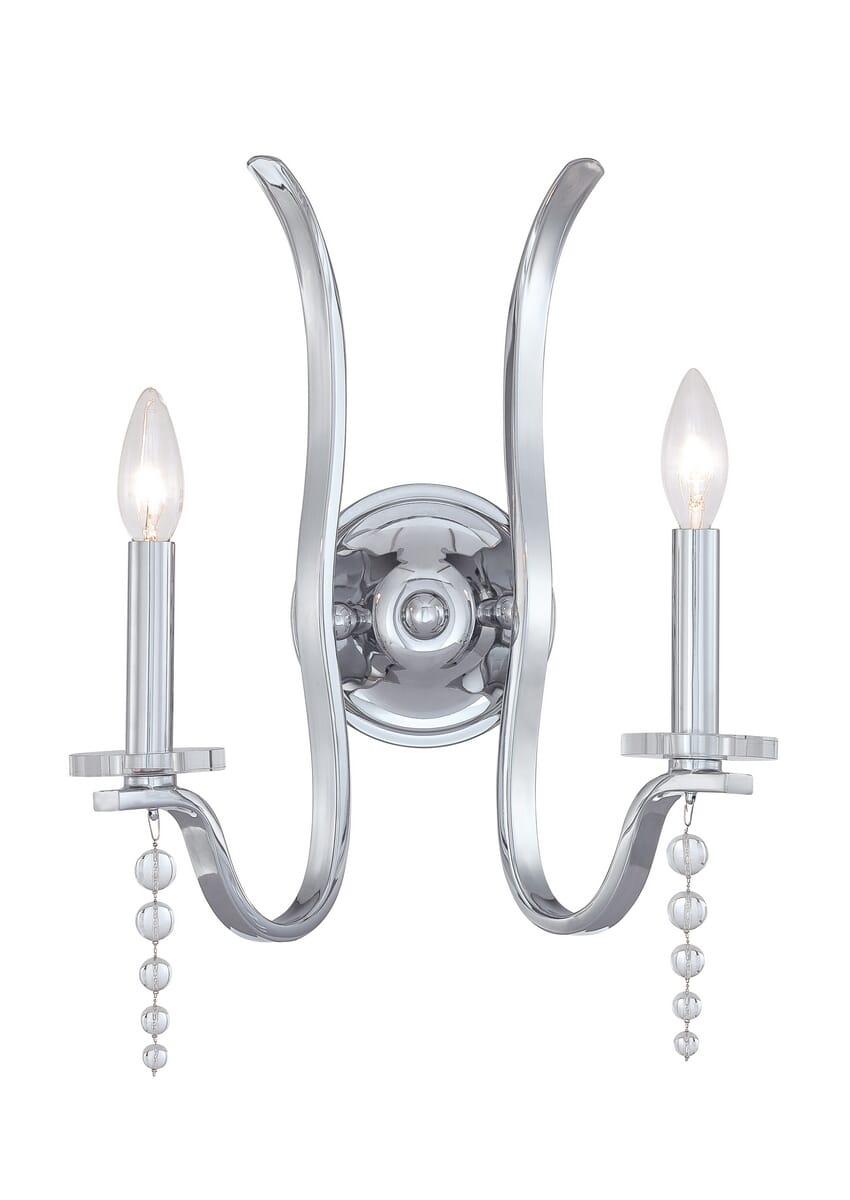 Crystorama Flow 2-Light 17" Wall Sconce in Chrome with Clear Glass Drops Crystals