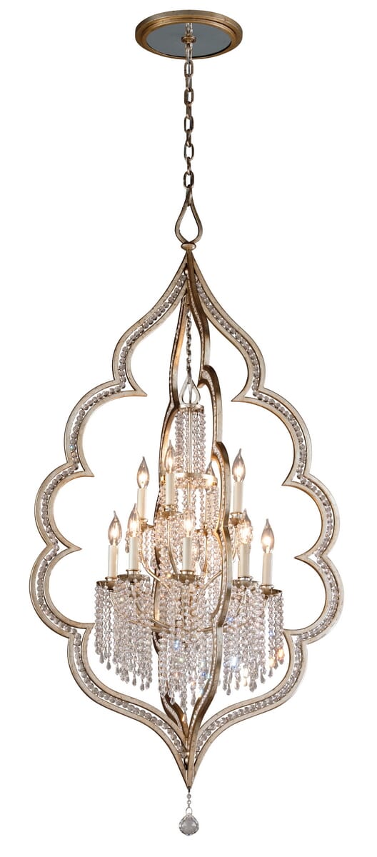 Corbett Bijoux 12-Light Pendant Light in Silver Leaf With Antique Mist