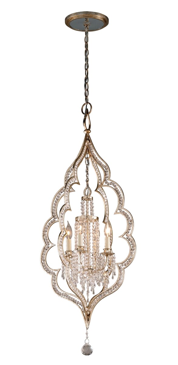 Corbett Bijoux 4-Light Pendant Light in Silver Leaf With Antique Mist